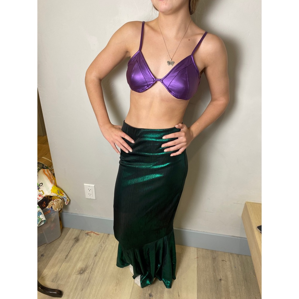 Shein Halloween Mermaid Costume Purple Metallic Green Iridescent Maxi Skirt M